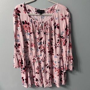 Lane Bryant Pink Floral Blouse with Embroidery on Bell Sleeve Size 22/24